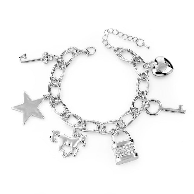 Love Satr and Lock Key Charm Bracelet