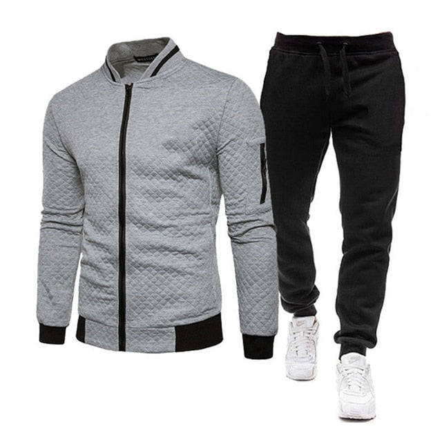Mens Fitness Suit Two Pieces Long Sleeve Jacket + Pants Casual