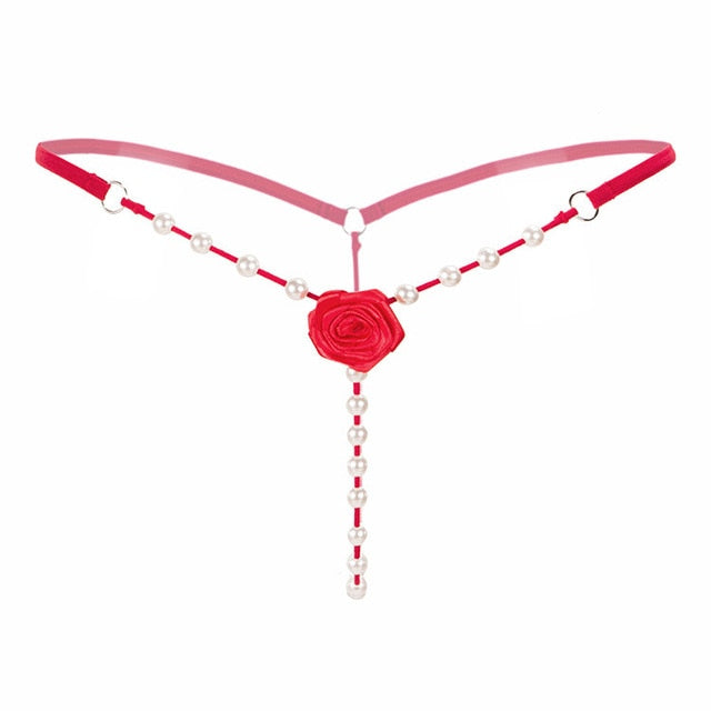 Woman Sexy Panties Pearl Open Crotch Thongs Briefs. Rose Crotchless Underpants.