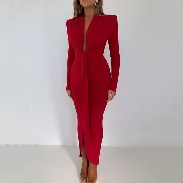 V Neck Long Sleeve Dress