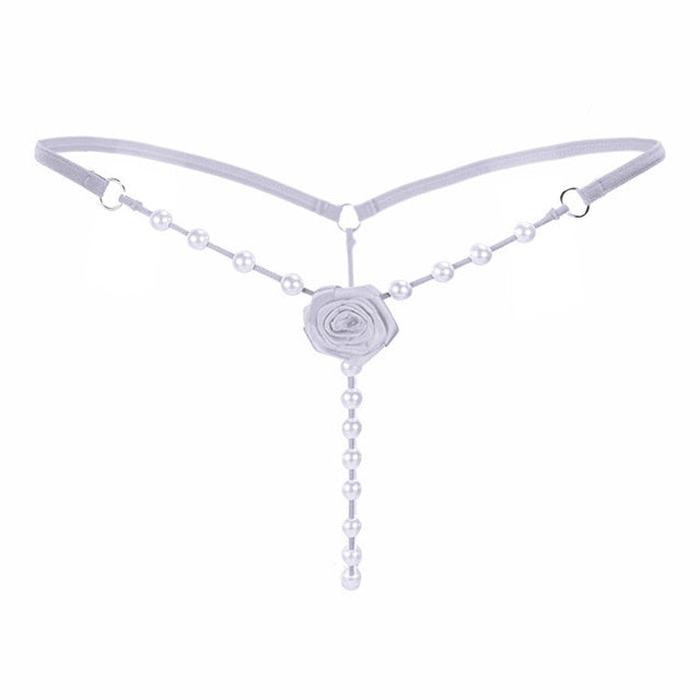 Woman Sexy Panties Pearl Open Crotch Thongs Briefs. Rose Crotchless Underpants.