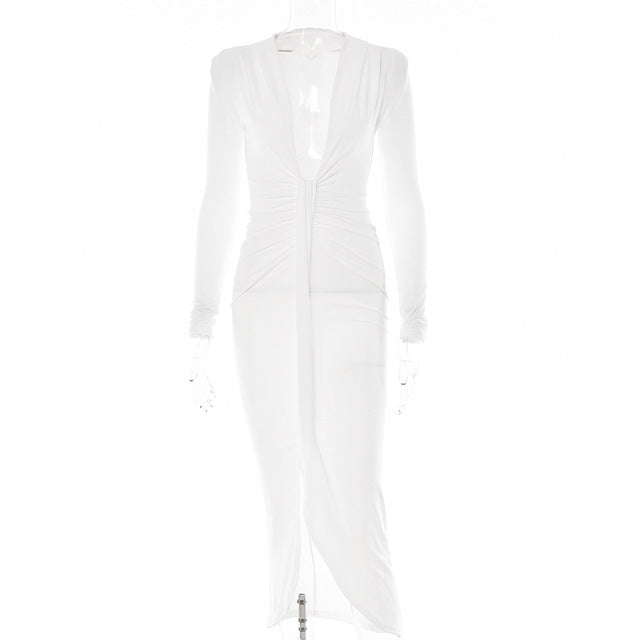 V Neck Long Sleeve Dress