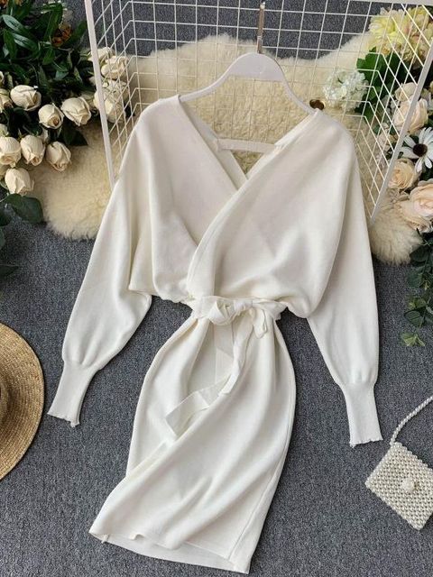 Knitted Sweater Dress with Batwing Sleeves