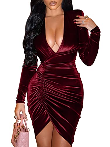 Women's Sexy Long Sleeve V Neck Cocktail Dress