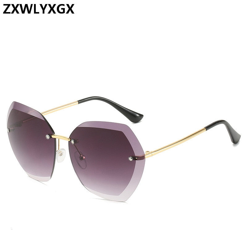 2020 New Fashion Brand Design Vintage Rimless Pilot Sunglasses Women Men Retro Cutting Lens Gradient Sun Glasses Female Uv400 - Sunglasses