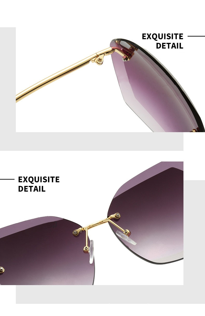 2020 New Fashion Brand Design Vintage Rimless Pilot Sunglasses Women Men Retro Cutting Lens Gradient Sun Glasses Female Uv400 - Sunglasses