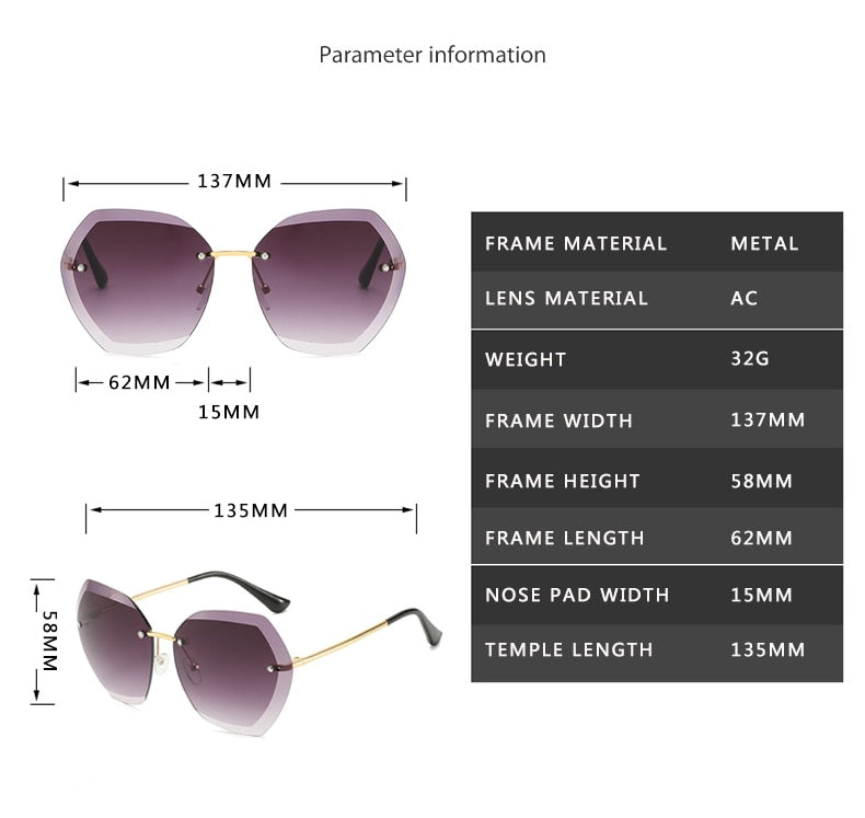 2020 New Fashion Brand Design Vintage Rimless Pilot Sunglasses Women Men Retro Cutting Lens Gradient Sun Glasses Female Uv400 - Sunglasses