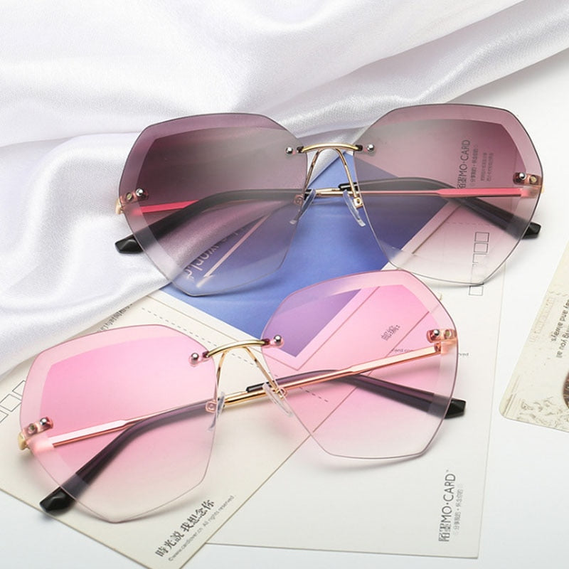 2020 New Fashion Brand Design Vintage Rimless Pilot Sunglasses Women Men Retro Cutting Lens Gradient Sun Glasses Female Uv400 - Sunglasses