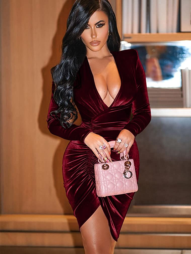 Women's Sexy Long Sleeve V Neck Cocktail Dress