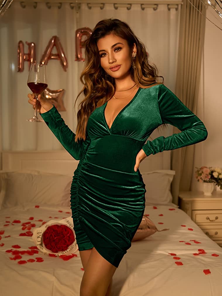 Women's Sexy Long Sleeve V Neck Cocktail Dress