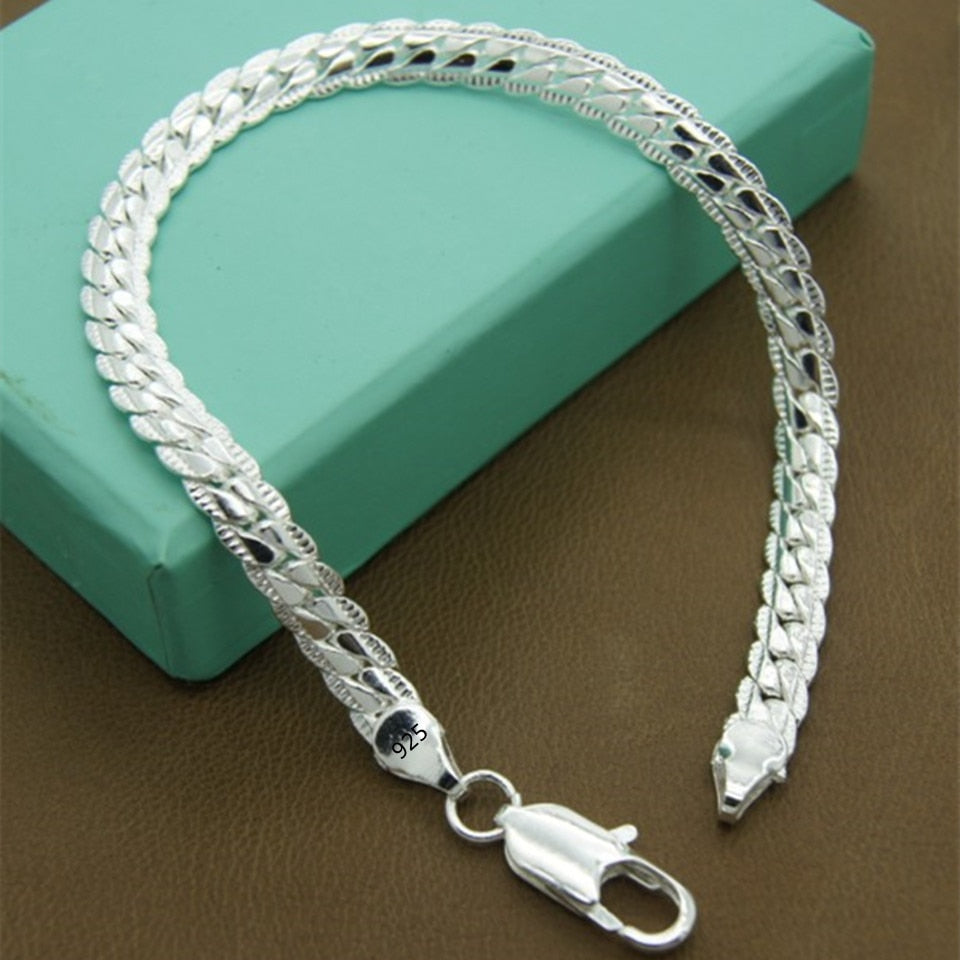 Sterling silver Classic flat sideways chain Bracelet