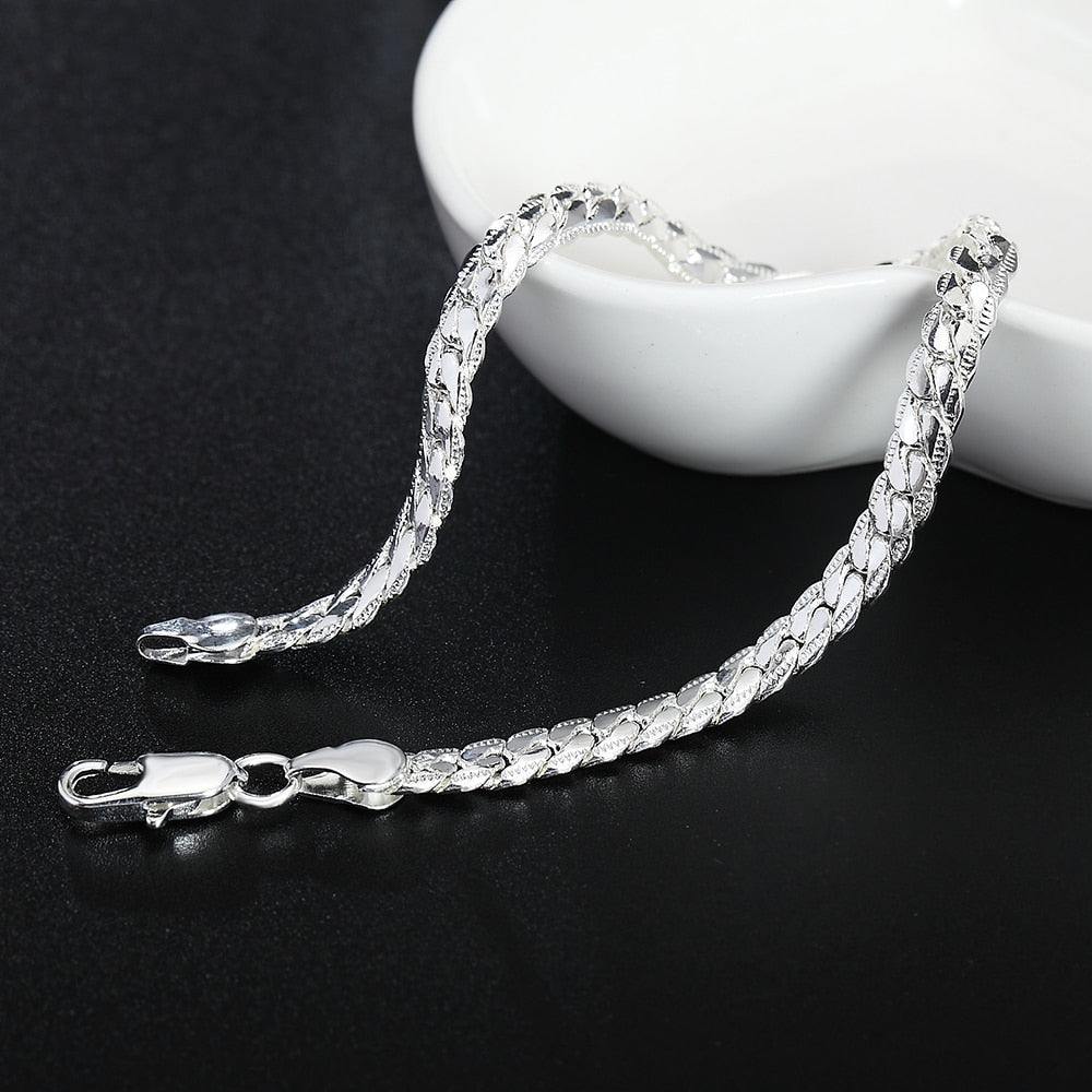 Sterling silver Classic flat sideways chain Bracelet