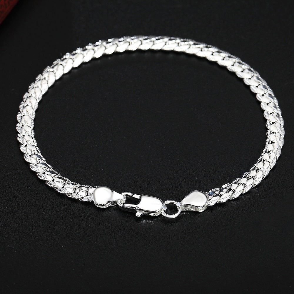 Sterling silver Classic flat sideways chain Bracelet