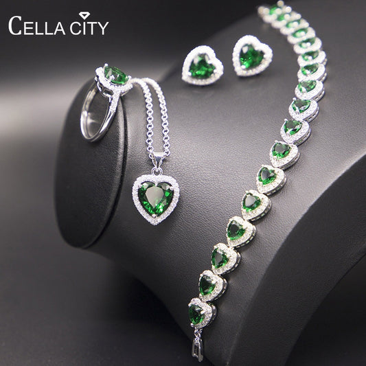 Heart Emerald Jewelry Set