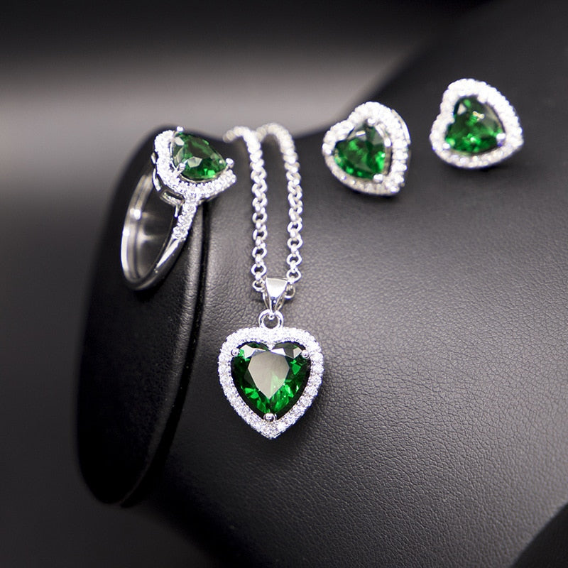 Heart Emerald Jewelry Set