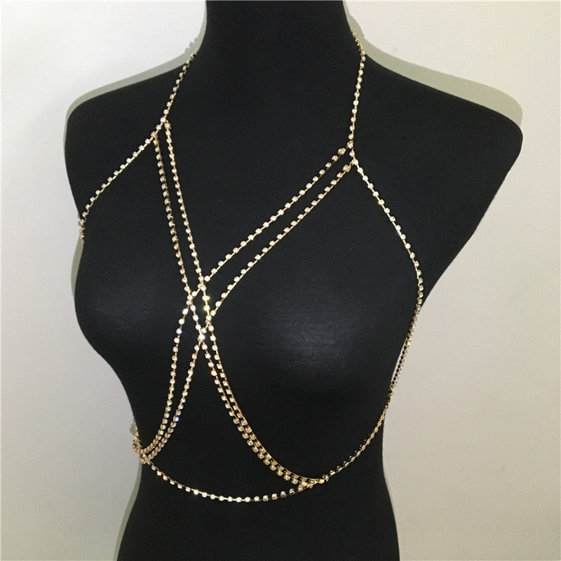 Shining Rhinestones Chest Multi Layers Chest Chain