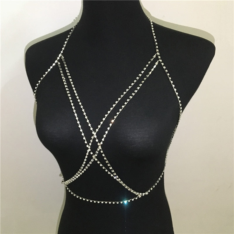 Shining Rhinestones Chest Multi Layers Chest Chain