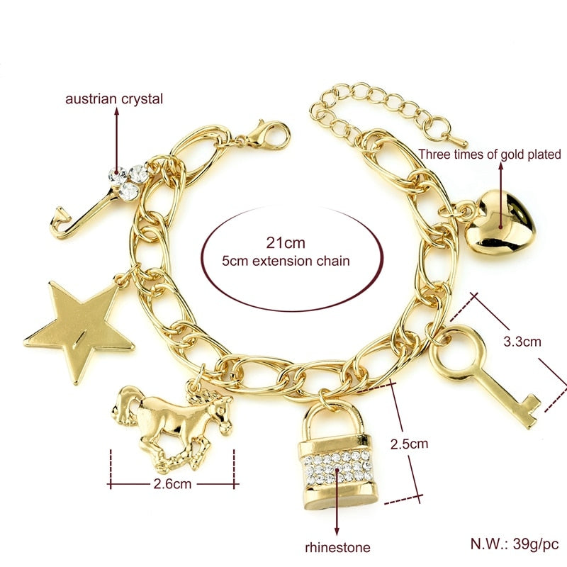 Love Satr and Lock Key Charm Bracelet