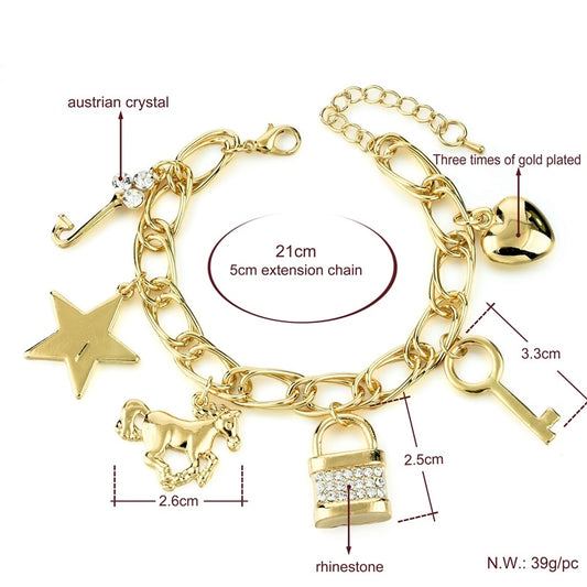 Love Satr and Lock Key Charm Bracelet