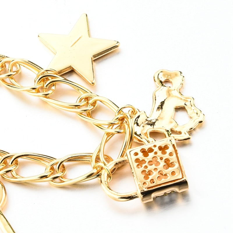 Love Satr and Lock Key Charm Bracelet