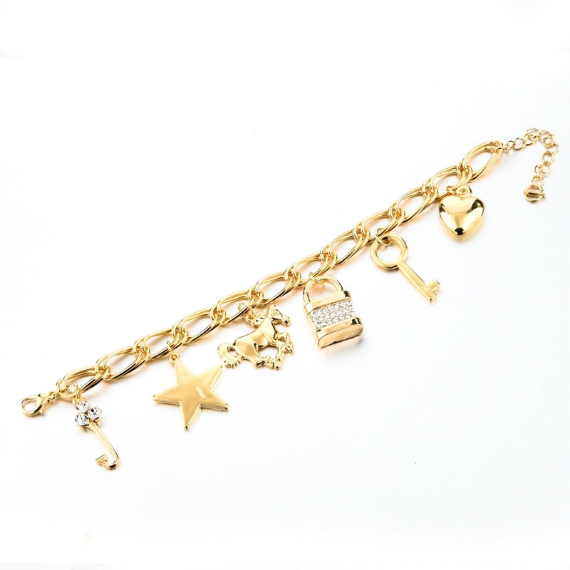 Love Satr and Lock Key Charm Bracelet