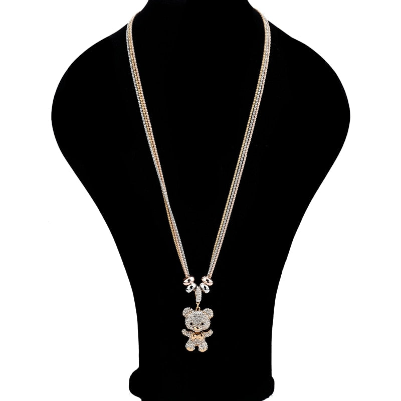 Crystal Bear Pendant Necklace