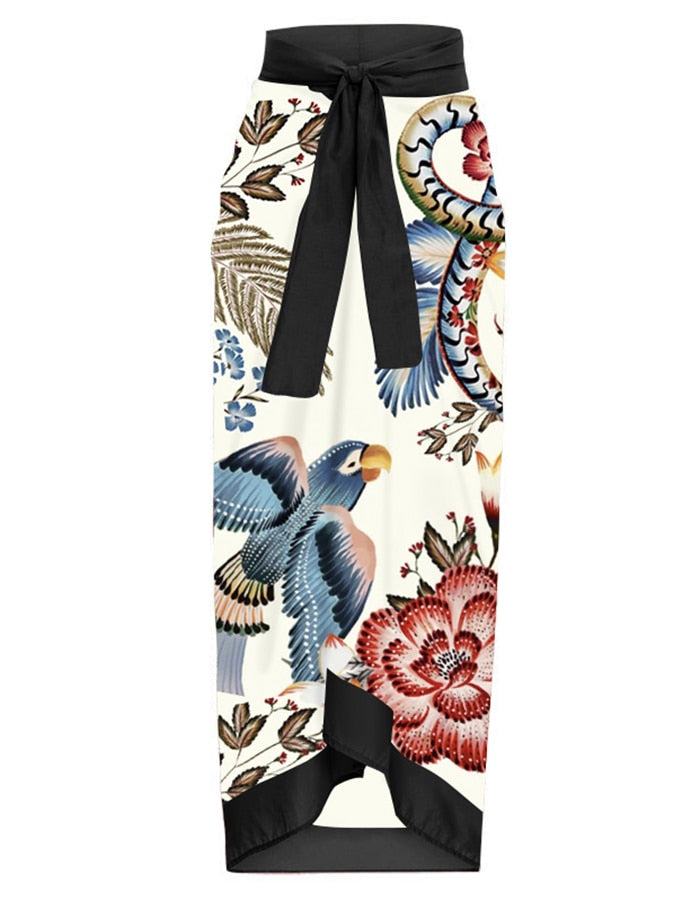 Floral Print One Piece Swimsuit Set