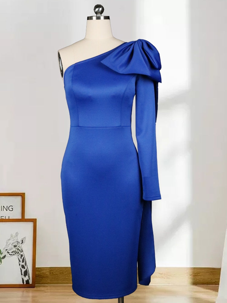 One Shoulder Elegant Bodycon with Big Bow