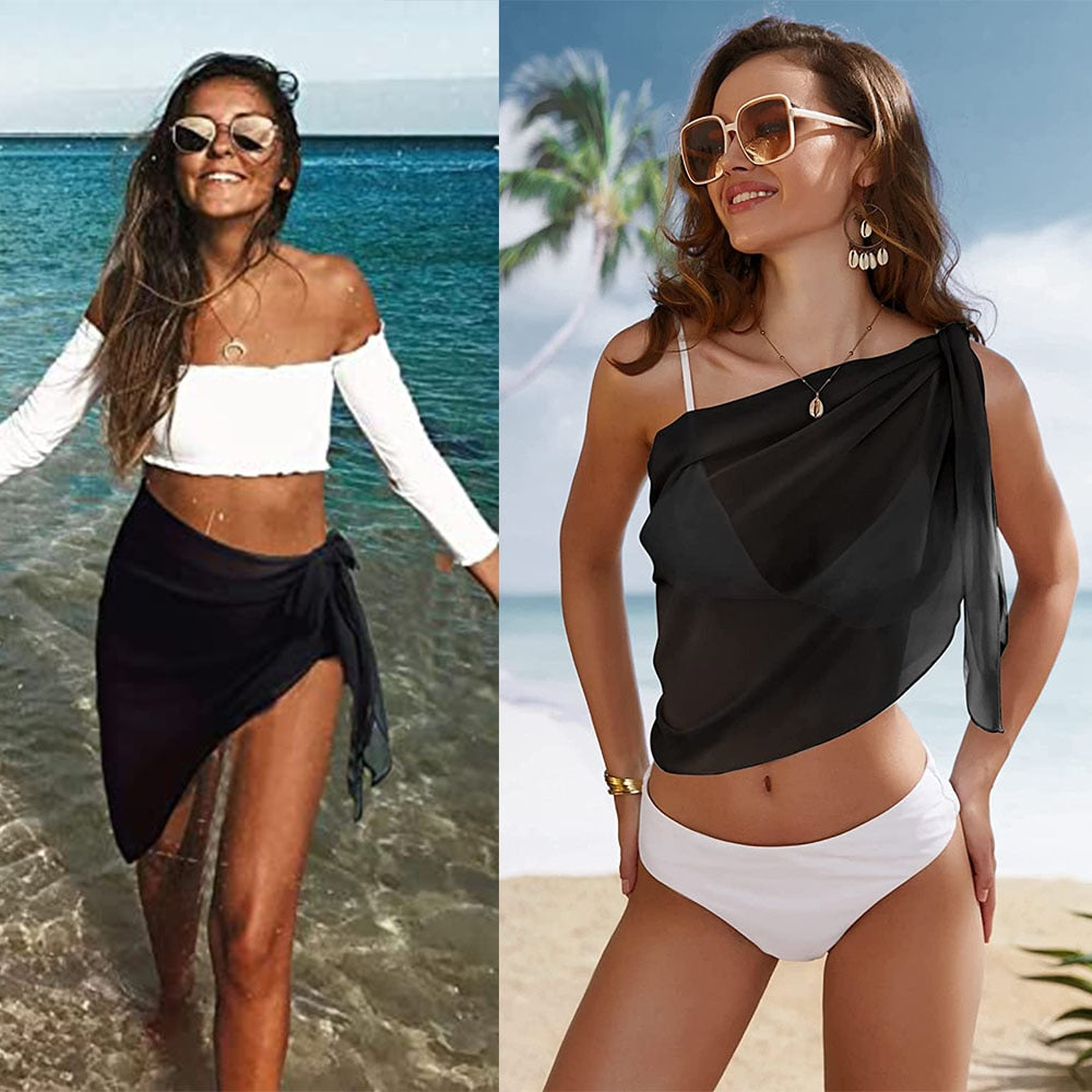 Sheer Short Skirt Chiffon Scarf Cover Ups For Swimwear