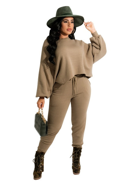 2 Pieces Tracksuit with Crop Top