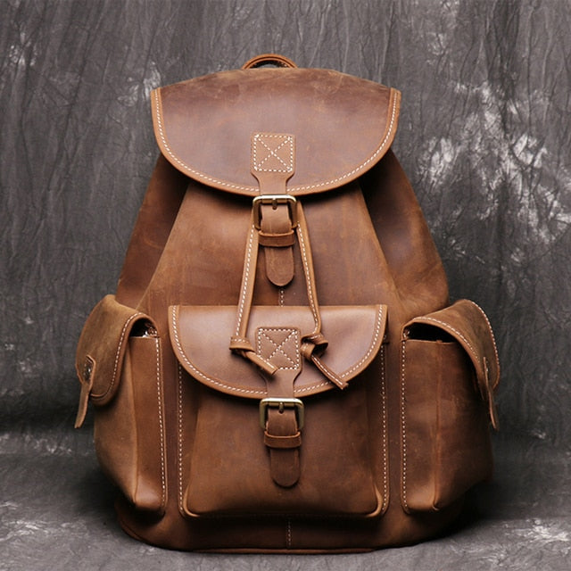 Men's Leather Vintage Drawstring Backpack