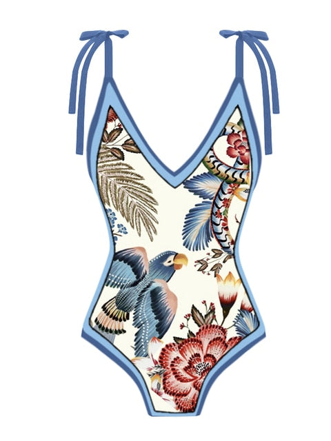 Floral Print One Piece Swimsuit Set