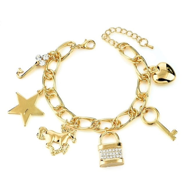 Love Satr and Lock Key Charm Bracelet