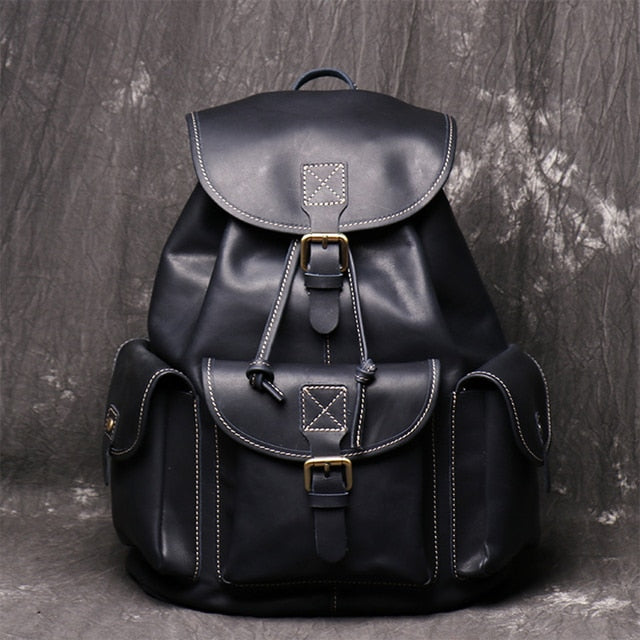 Men's Leather Vintage Drawstring Backpack