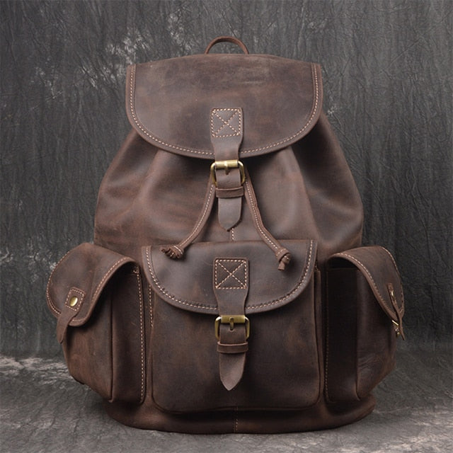 Men's Leather Vintage Drawstring Backpack