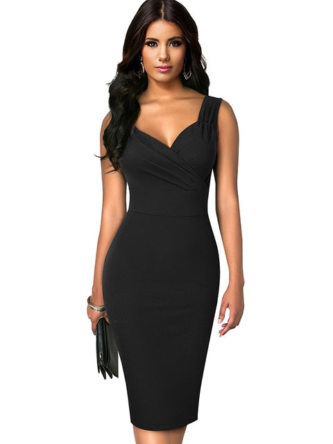 Solid Sexy Deep V Elegant Cocktail Dress