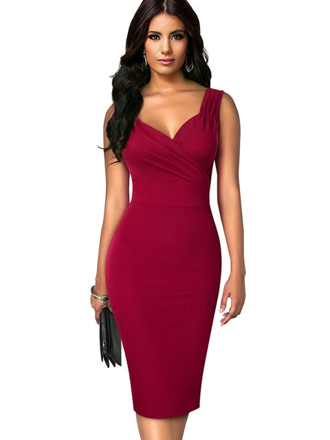 Solid Sexy Deep V Elegant Cocktail Dress