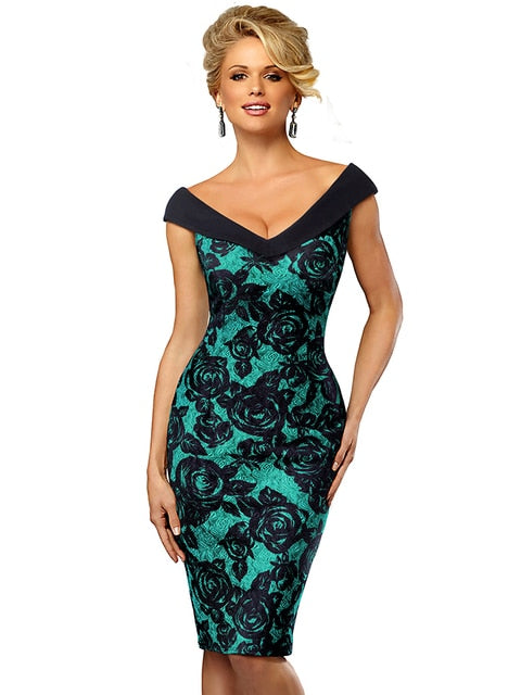 Elegant Flower Sexy Off Shoulder Bodycon Dress