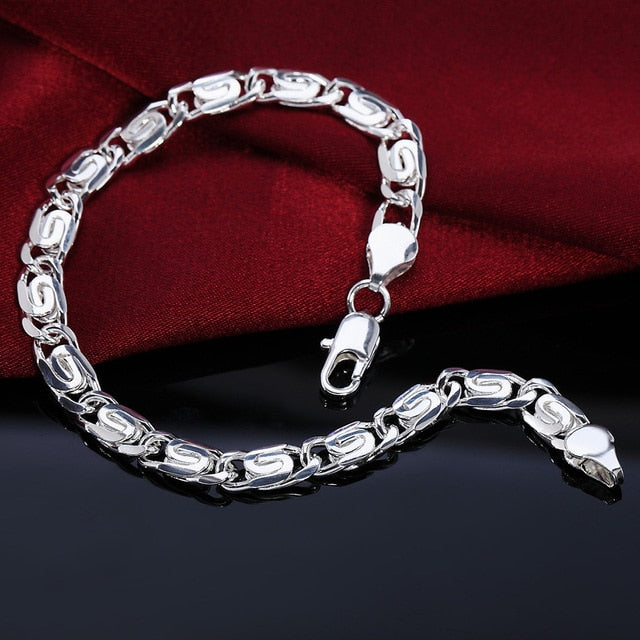 Sterling silver Classic flat sideways chain Bracelet