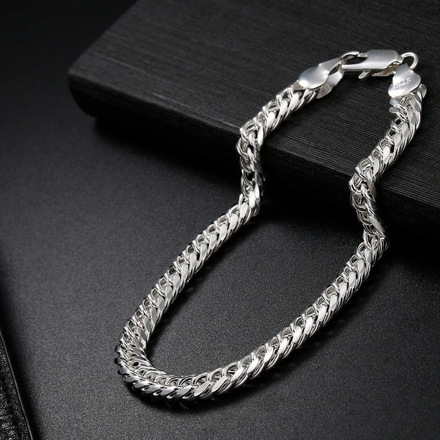 Sterling silver Classic flat sideways chain Bracelet