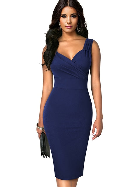 Solid Sexy Deep V Elegant Cocktail Dress