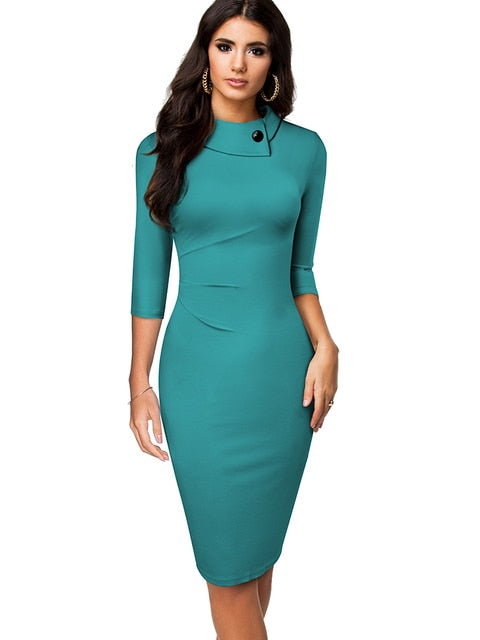 Button Office Work Pencil Dress